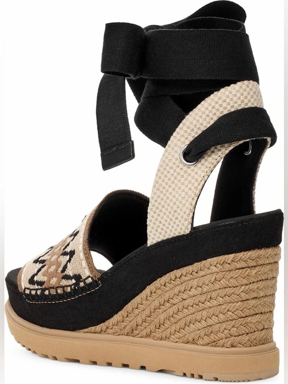 UGG Sz 9.5 Abbot Ankle Wrap Espadrille Sandals Band Tribal Embroidery NEW - Picture 1 of 16